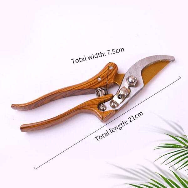 Wood Grain Handle, SK5 Steel Blade Garden Pruner Vertical View