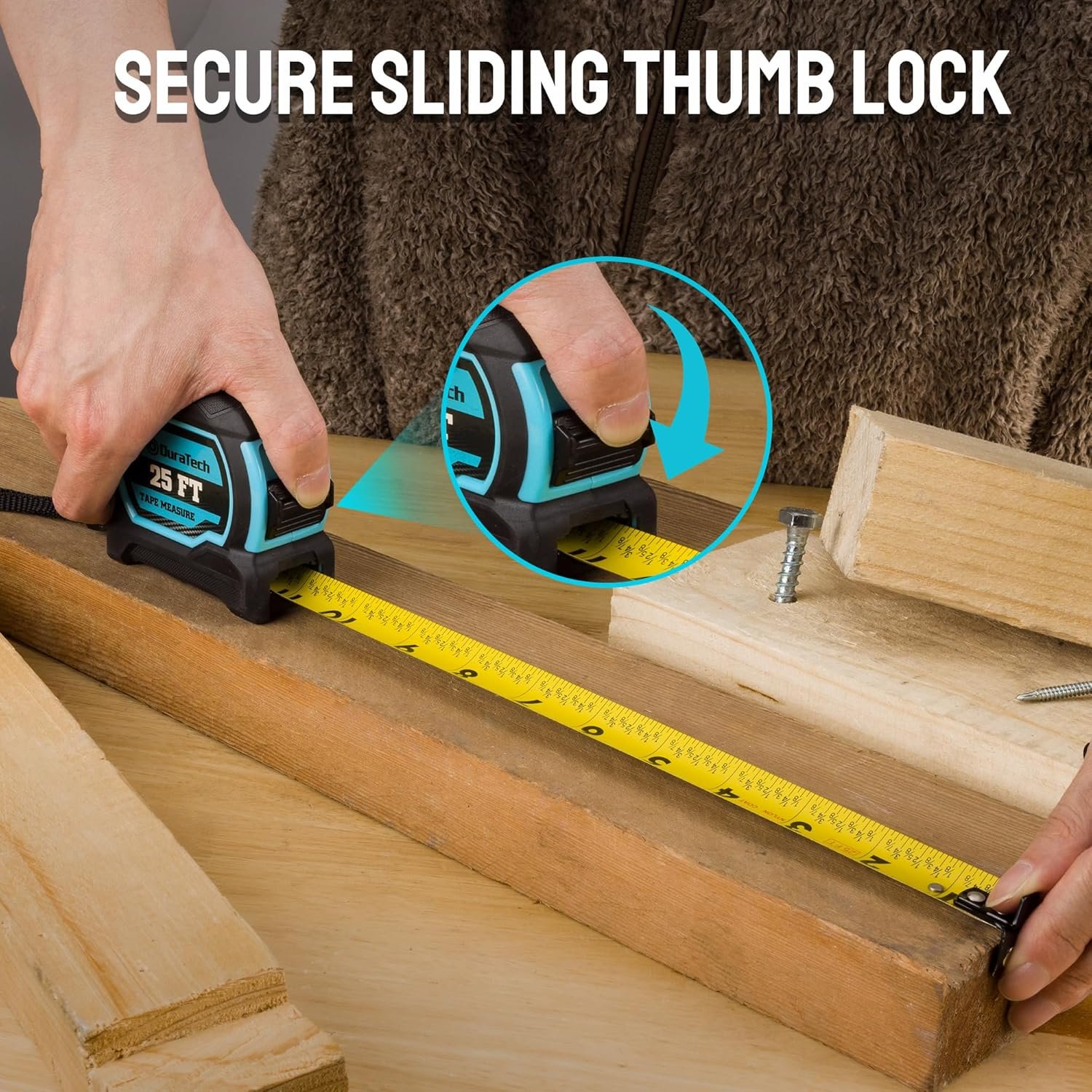 TAPE MEASURE SECURE SLIDING THUMB LOCK